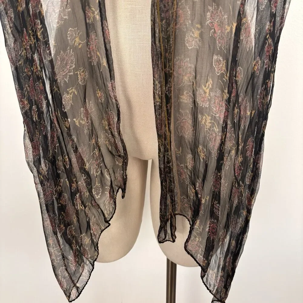 Sheer Scarf Black Floral Print Lightweight Long Rectangular Wrap Fairygrunge Y2K